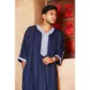 HM61 - Men's Navy Moroccan Blue Embroidery Gandoura - Image 2