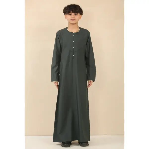 Thobez OE 300 Boys Emirati Omani Thobe Gold Embroidery Olive 2