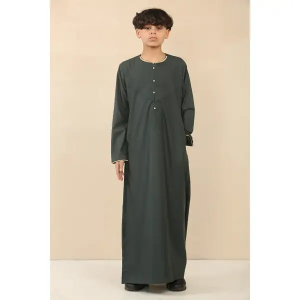 Thobez OE 300 Boys Emirati Omani Thobe Gold Embroidery Olive 4