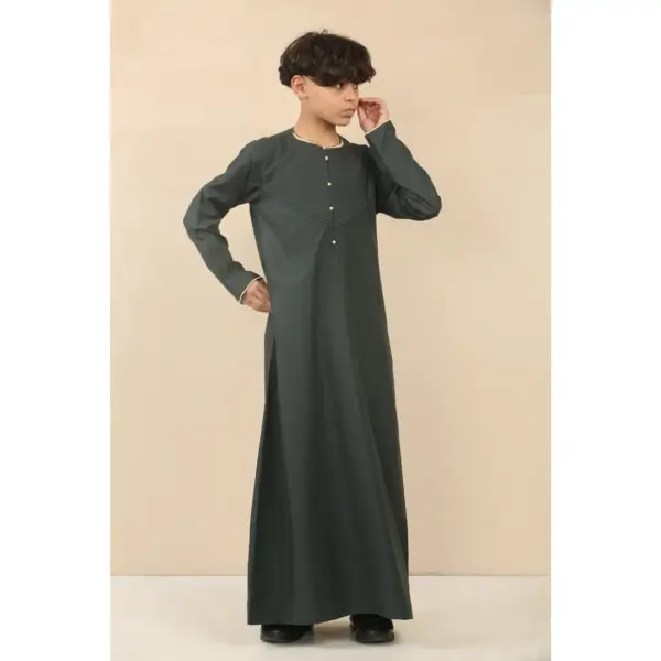 Thobez OE 300 Boys Emirati Omani Thobe Gold Embroidery Olive 5