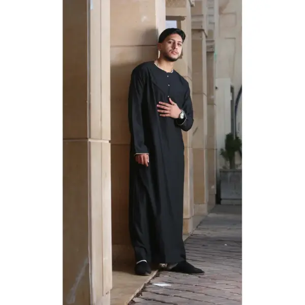 Thobez OE 300 Mens Emirati Omani Thobe Gold Embroidery Black 7