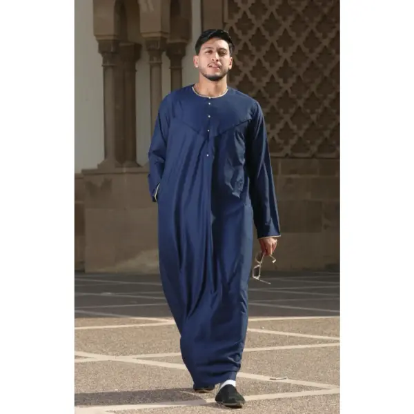 Thobez OE 300 Mens Emirati Omani Thobe Gold Embroidery Navy 7