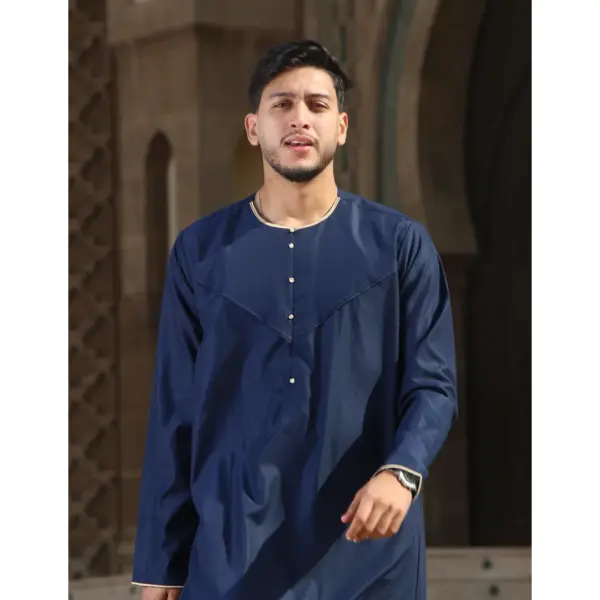 Thobez OE 300 Mens Emirati Omani Thobe Gold Embroidery Navy 8