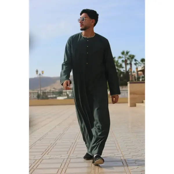 Thobez OE 300 Mens Emirati Omani Thobe Gold Embroidery Olive 7