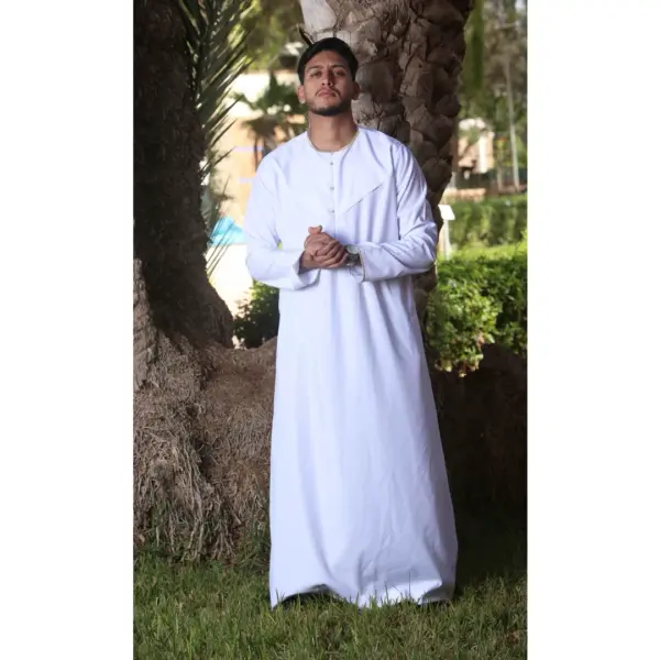 Thobez OE 300 Mens Emirati Omani Thobe Gold Embroidery White 7