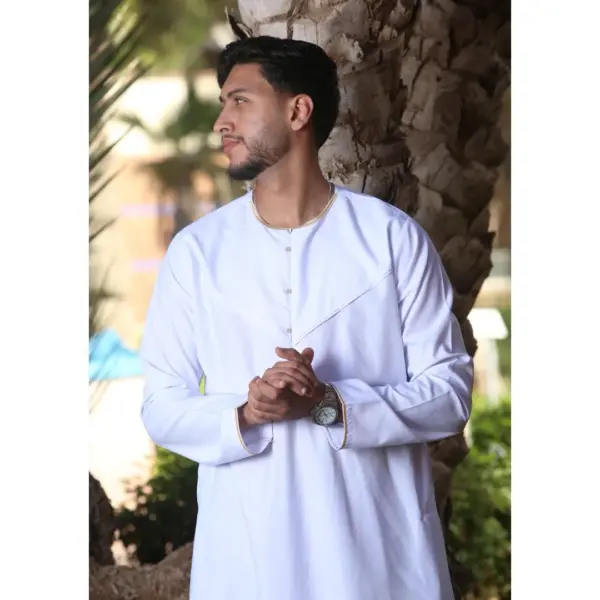 Thobez OE 300 Mens Emirati Omani Thobe Gold Embroidery White 8