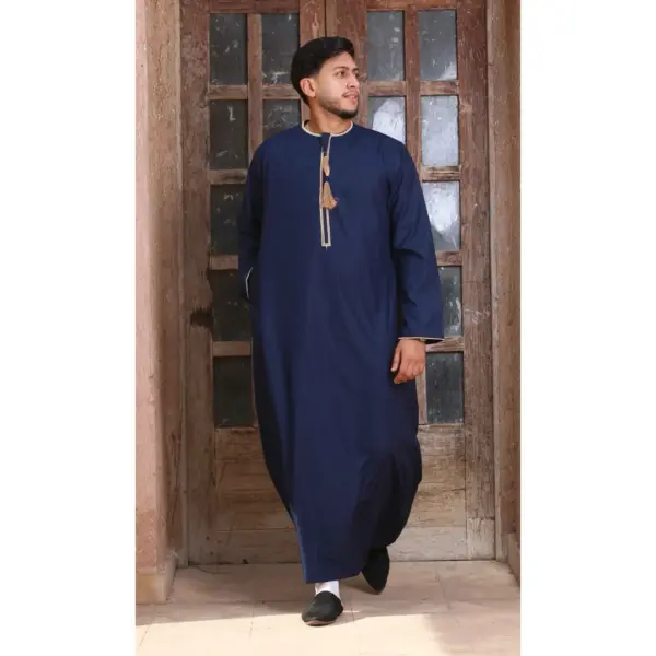 Thobez TT 003 Mens Emirati Thobe Gold Tassel Embroidery Navy 9