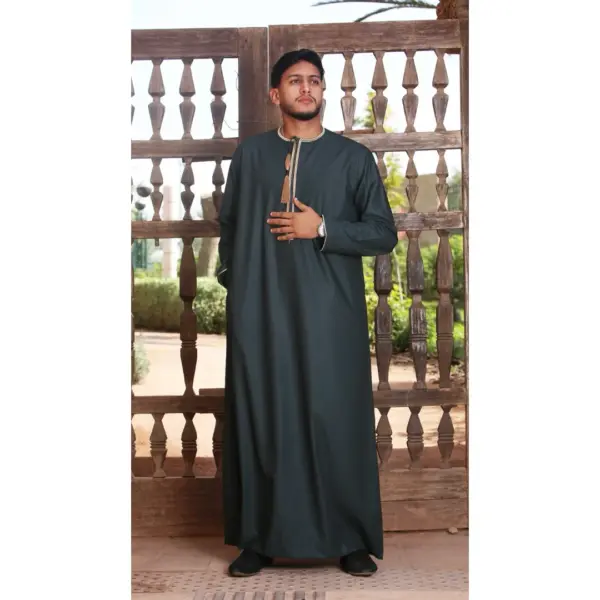 Thobez TT 003 Mens Emirati Thobe Gold Tassel Embroidery Olive 9