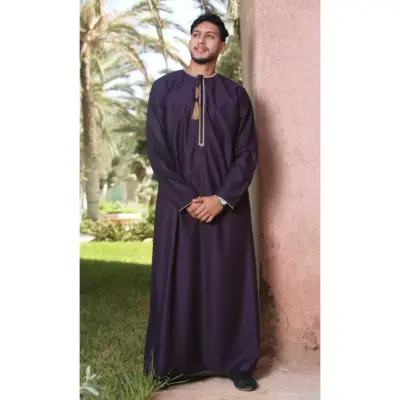 Thobez TT 003 Mens Emirati Thobe Gold Tassel Embroidery Purple 8