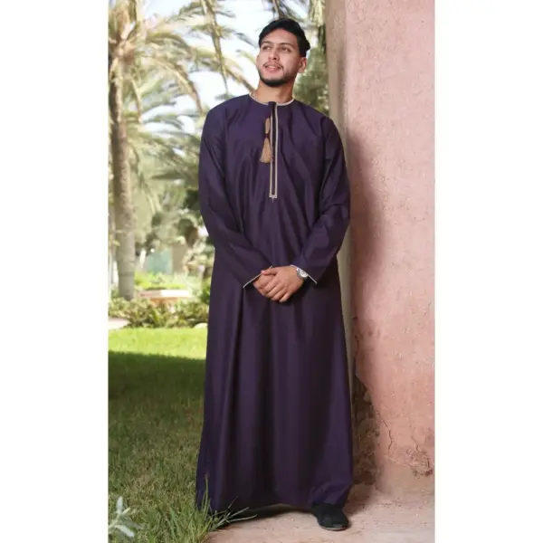 Thobez TT 003 Mens Emirati Thobe Gold Tassel Embroidery Purple 8