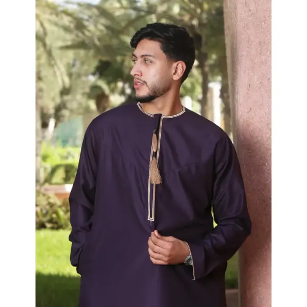 Thobez TT 003 Mens Emirati Thobe Gold Tassel Embroidery Purple 9