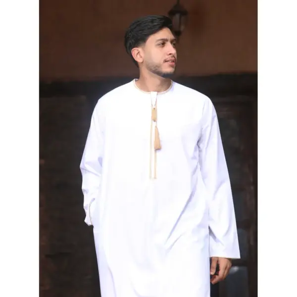 Thobez TT 003 Mens Emirati Thobe Gold Tassel Embroidery White 10