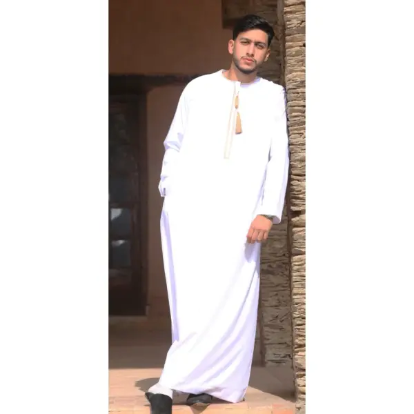 Thobez TT 003 Mens Emirati Thobe Gold Tassel Embroidery White 9