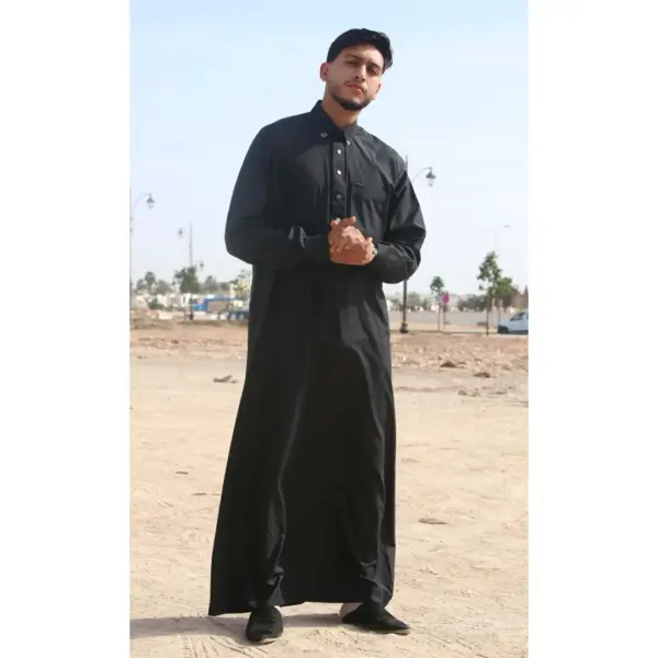 Thobez TT 004 Mens Black Emirati Thobe Shirt Collar 2