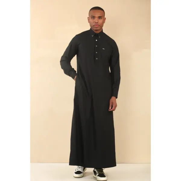 Thobez TT 004 Mens Black Emirati Thobe Shirt Collar 5