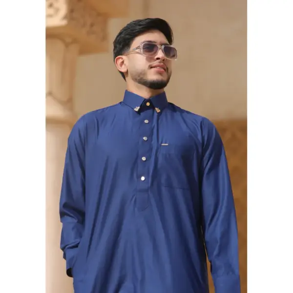 Thobez TT 004 Mens Navy Saudi Emirati Thobe Shirt Collar 3