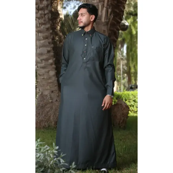 Thobez TT 004 Mens Olive Emirati Thobe Shirt Collar 2