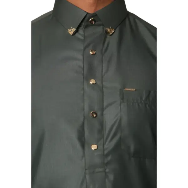 Thobez TT 004 Mens Olive Emirati Thobe Shirt Collar 4