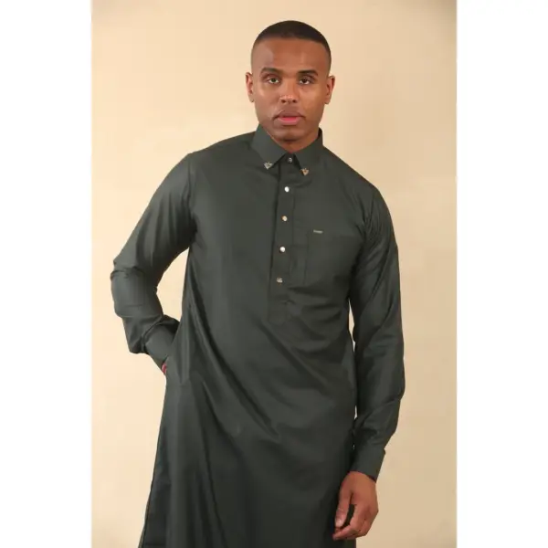 Thobez TT 004 Mens Olive Emirati Thobe Shirt Collar 5