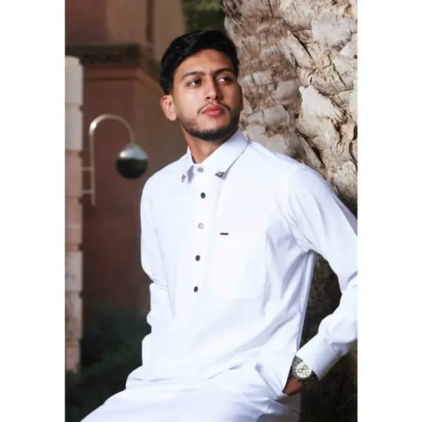 Thobez TT 004 Mens White Emirati Thobe Shirt Collar 3