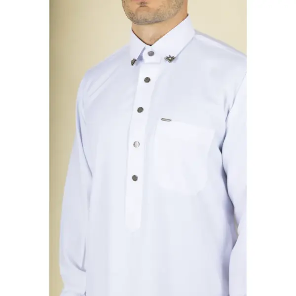 Thobez TT 004 Mens White Emirati Thobe Shirt Collar 4