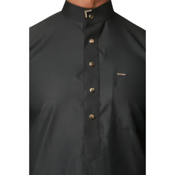 Thobez TT 005 Mens Black Emirati Thobe Nehru High Collar 4