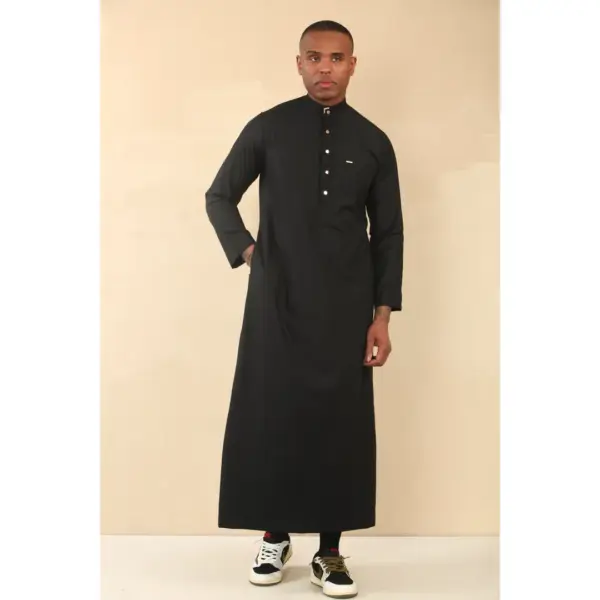 Thobez TT 005 Mens Black Emirati Thobe Nehru High Collar 5