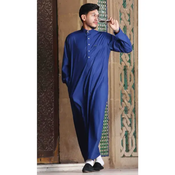 Thobez TT 005 Mens Navy Emirati Thobe Nehru High Collar 2