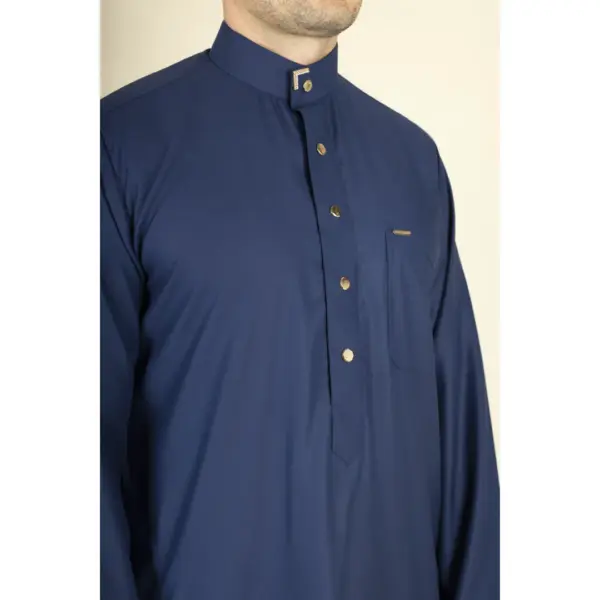 Thobez TT 005 Mens Navy Emirati Thobe Nehru High Collar 4