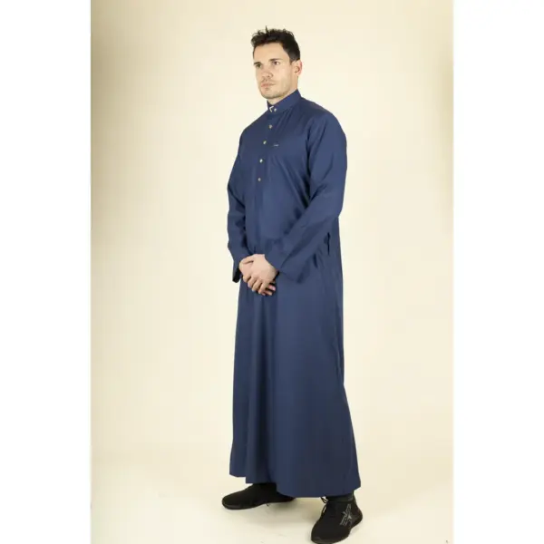 Thobez TT 005 Mens Navy Emirati Thobe Nehru High Collar 5