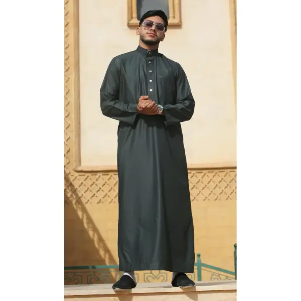 Thobez TT 005 Mens Olive Emirati Thobe Nehru High Collar 2