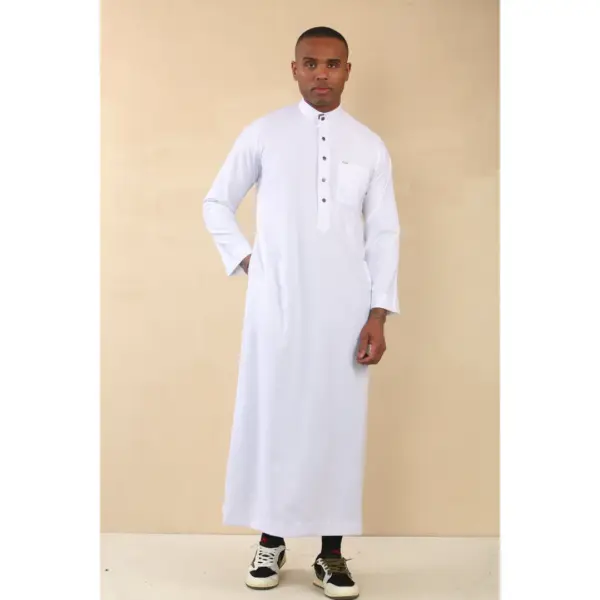 Thobez TT 005 Mens White Emirati Thobe Nehru High Collar 5